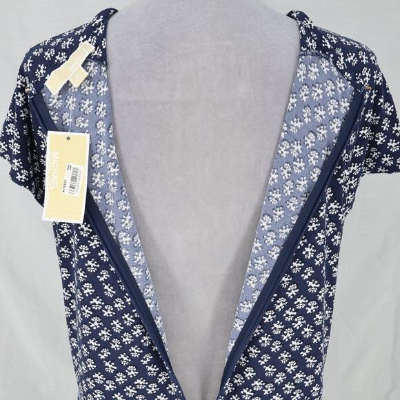 Michael Kors Dress Plus Size 1X Navy Blue Print Stretch Knit Zipper Career New - Picture 12 of 13
